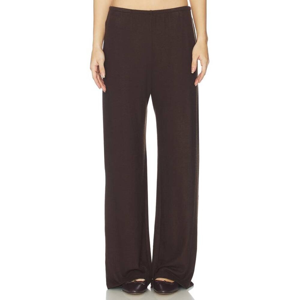 Vince Satin Pleated Wide Leg Trouser Pant in Dark Fig 4